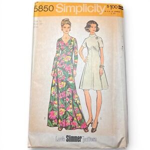 Vintage Simplicity Pattern 5850 Slimming Dress Maxi V Neck Empire Waist Size 16
